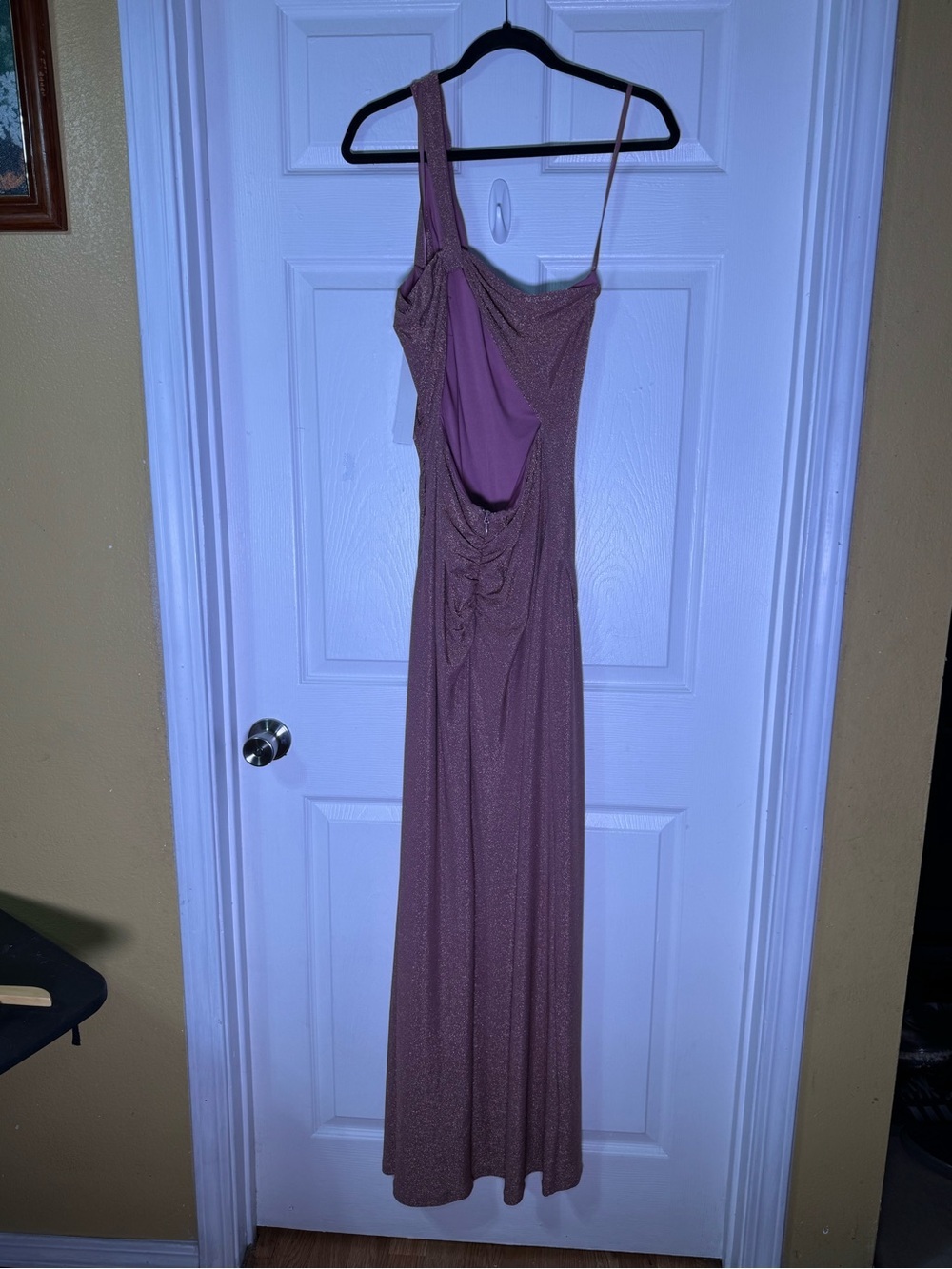 Aqua One-Shoulder Rose Metallic Prom Dress - Picture 5 of 10